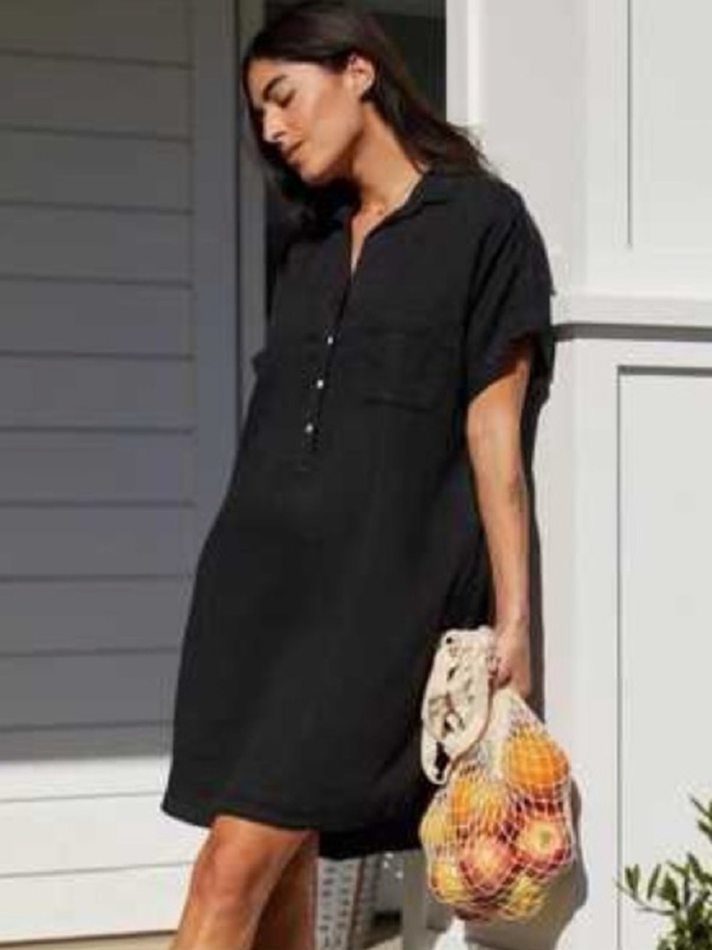 Grayson Artist Linen Shirtdress Size 03 Medium Black